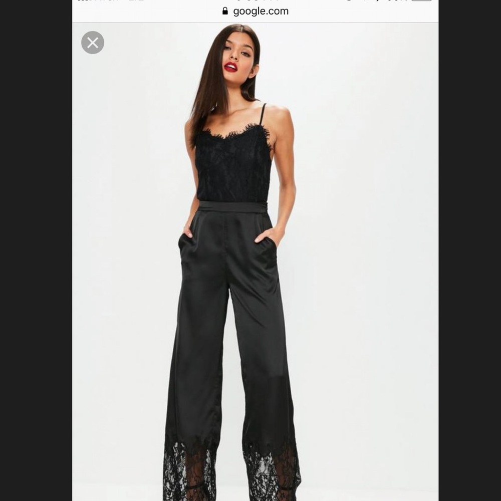 NWT Missguided black satin lace trim pants